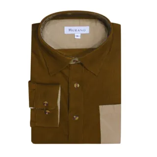 【MURANO】撞色燈芯絨長袖襯衫(台灣製、現貨、燈芯絨、撞色、深棕色)