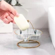 【Dagebeno荷生活】懸掛式不黏滑可瀝水透明肥皂架 輕奢款PET金邊鋁質香皂盒(2入)