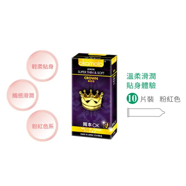 【okamoto 岡本】皇冠型保險套10入/盒(加有潤滑劑/粉紅色/SP情趣系列)
