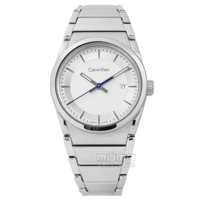 【Calvin Klein】step 歐美潮流極簡知性日期不鏽鋼手錶 銀白色 30mm(K6K33146)
