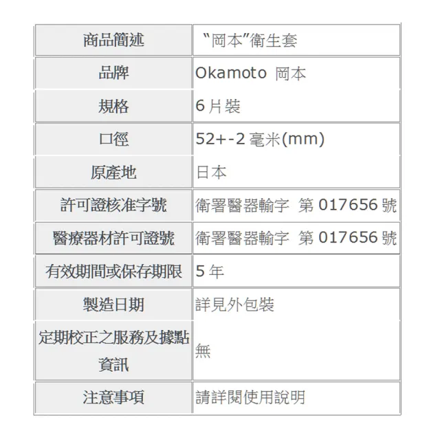 【Okamoto岡本】003極薄PLATINUM白金保險套6入/盒