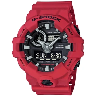 【CASIO卡西歐G-SHOCK 系列】型男首選_絕對強悍_礦物玻璃鏡面_防水_LED燈_雙顯男錶(GA-700-4A)