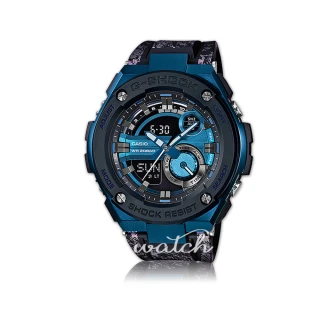 【CASIO卡西歐G-SHOCK 系列】潮流首選_金屬水晶圖案錶帶_防水防震_超級光源_雙顯男錶(GST-200CP)