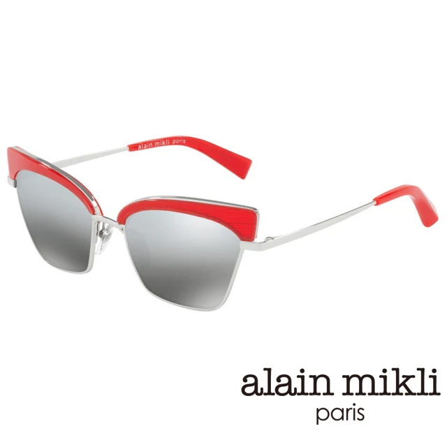 【alain mikli 法式巴黎】俐落貓眼金屬眉框造型太陽眼鏡(艷紅 AL4005-003)