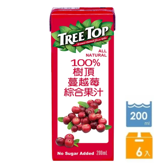 【Tree top】樹頂100%蔓越莓綜合果汁200mlx6