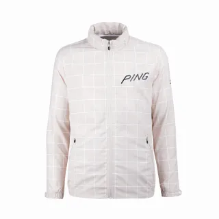 【PING】男款格紋防風防潑水透氣薄風衣外套-卡其(附收納袋/GOLF/高爾夫/PC23116-75)