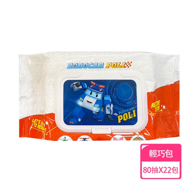 【POLI 波力】救援小英雄波力 POLI 輕巧包純水濕紙巾 80抽 X 22包 不含添加使用更安心(加蓋)