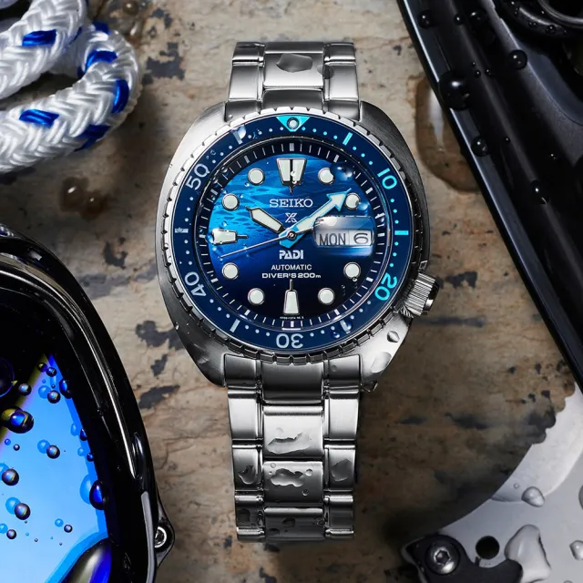 【SEIKO 精工】Prospex PADI陶瓷圈海龜王潛水機械錶-藍x銀/45mm  雙11(SRPK01K1/4R36-06Z0F)送禮