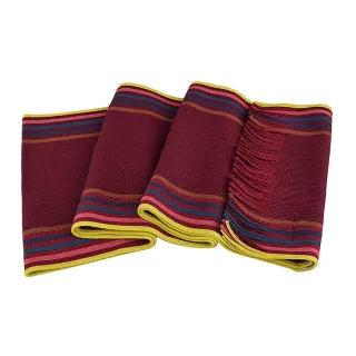 【Paul Smith】PAUL SMITH刺繡LOGO條紋設計針織美利奴羊毛流蘇圍巾(酒紅x彩條紋)