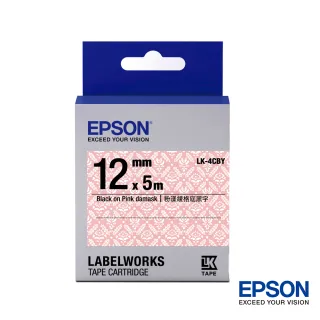 【EPSON】標籤帶 粉漾綾格底黑字/12mm(LK-4CBY)