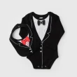 【美國Frenchie Mini Couture】男嬰禮盒組 - 李傲納多紳士版(黑領結連身衣+圍兜)
