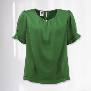 【ILEY 伊蕾】貴氣感緞面縫珠上衣(兩色；M-XL；1232011177)