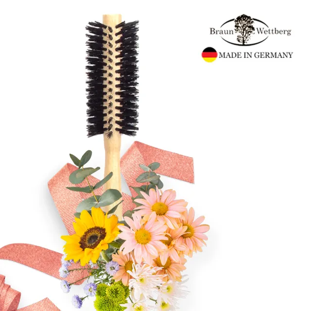 【BRAUN WETTBURG 珀薇】德國製42MM FSC原木黑豚鬃熱塑捲髮梳(捲髮梳/梳頭造型美容/雙11)