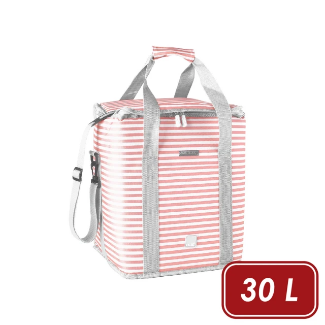 【IBILI】Biarritz肩背保冷袋 粉櫻條紋30L(保溫袋 保冰袋 野餐包 野餐袋 便當袋)