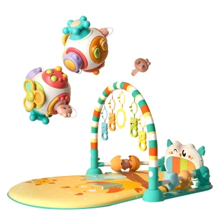 【Playful Toys 頑玩具】嬰兒玩具限定組合(貓頭鷹嬰兒腳踏琴健力架+六合一早教忙碌球 健身架 忙碌板)