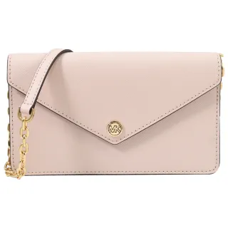 【Michael Kors】簡約WOC圓標LOGO翻蓋信封造型手拿包錬包斜背包(粉)