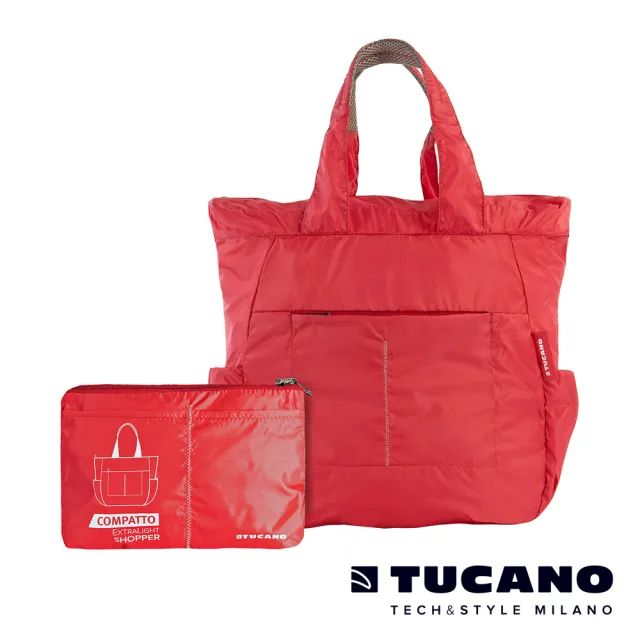 【TUCANO】雙11 COMPATTO 超輕量防水尼龍折疊收納購物包(紅)