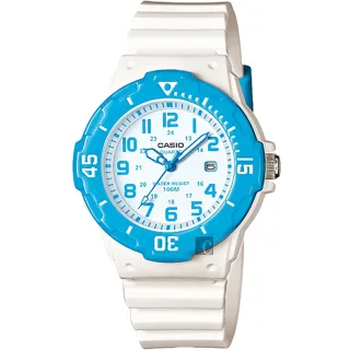 【CASIO 卡西歐】學生錶  迷你運動風指針手錶-藍圈x白 新年禮物(LRW-200H-2BVDF)
