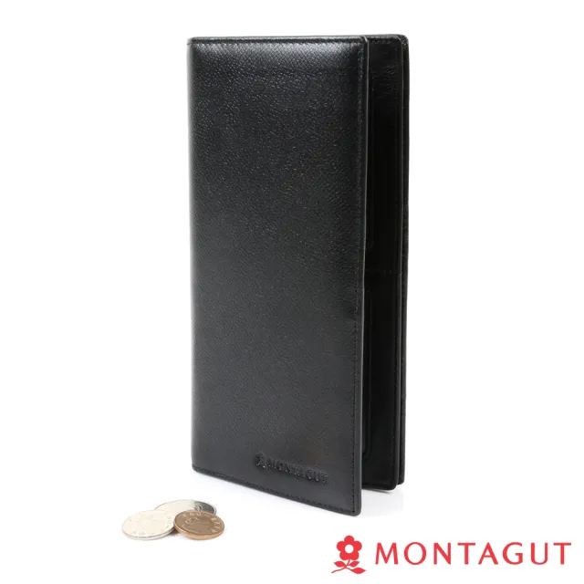【MONTAGUT夢特嬌】細皮紋頭層牛皮真皮 長夾 黑(8卡2照3夾1零)