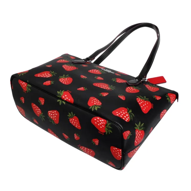 【COACH】PVC圖印後拉鍊袋肩背托特包(黑底草莓)