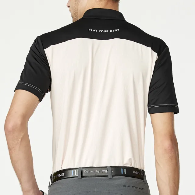 【PING】男款LOGO素面立領運動短袖POLO衫-卡其(吸濕排汗/抗UV/GOLF/高爾夫球衫/PA23128-75)