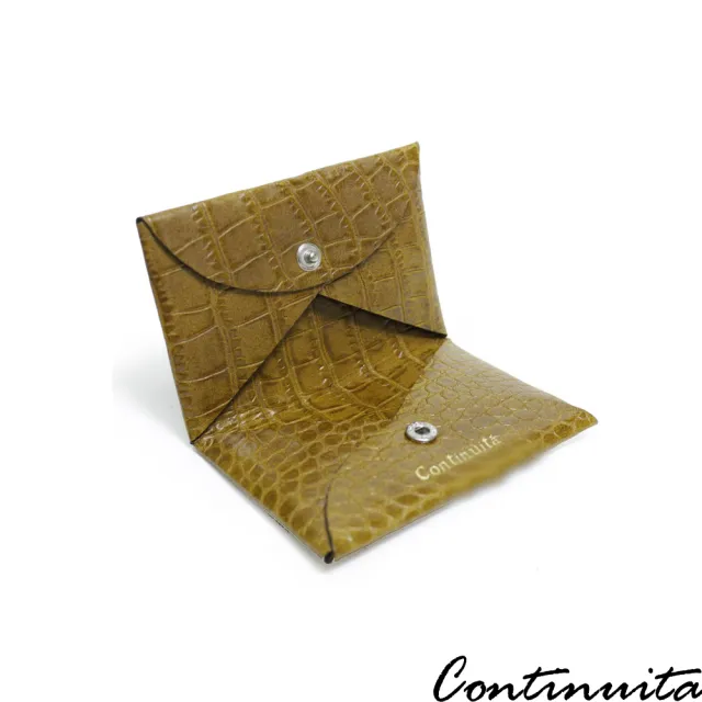 【Continuita 康緹尼】頭層牛皮美國鱷魚紋摺疊式收納名片夾(棕色)