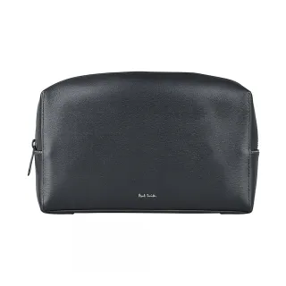 【Paul Smith】PAUL SMITH字母LOGO七彩線條內襯牛皮拉鍊化妝包(黑)