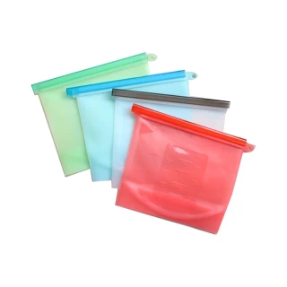 【日本KOMEKI】SGS認證 可微波食品級白金矽膠食物袋/保鮮密封袋1000ml- 4入組(顏色隨機 食物袋 分裝袋)