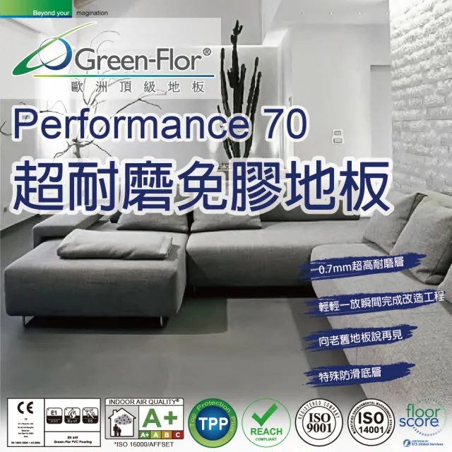 【Green-Flor 歐洲頂級地板】Performance 70-經濟2箱組共16片1坪(0.7mm超高耐磨 石紋款 一放完成施工)
