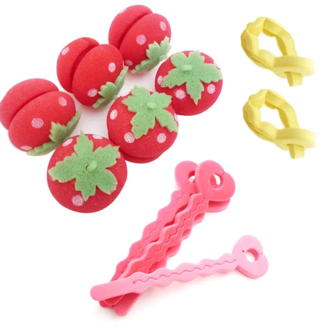 【kiret】軟式草莓髮捲球+愛心海綿空氣感髮捲-捲髮造型組