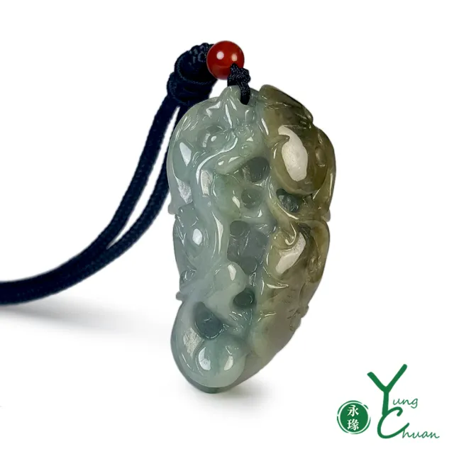 【YC 寶石】A貨翡翠雙彩安富榮華招財貔貅項鍊(2284)
