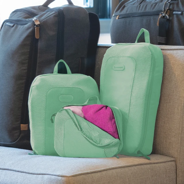 【Travelon】網格衣物收納袋3件 薄荷綠(收納袋 旅行袋 防塵袋)