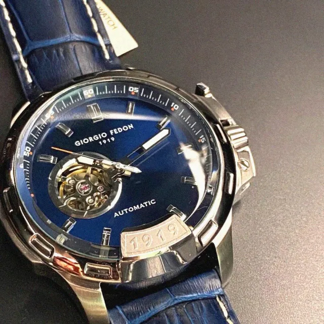 【GIORGIO FEDON 1919】GiorgioFedon1919手錶型號GF00008(寶藍色錶面銀錶殼寶藍真皮皮革錶帶款)