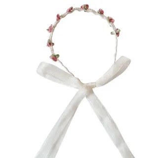 【Jpqueen】山茶花飄帶一體珍珠百搭髮箍髮飾(2色可選)