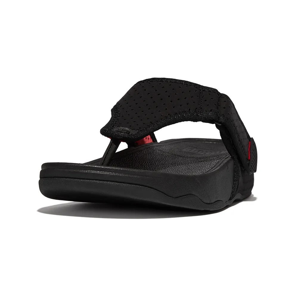 【FitFlop】TRAKK II WATER-RESISTANT NEOPRENE透氣淺水布夾腳涼鞋-男(黑色/霓虹橙)