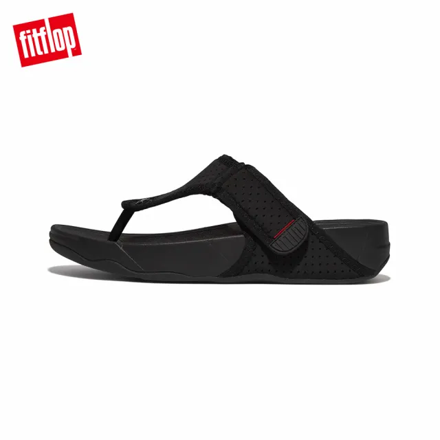 【FitFlop】TRAKK II WATER-RESISTANT NEOPRENE透氣淺水布夾腳涼鞋-男(黑色/霓虹橙)