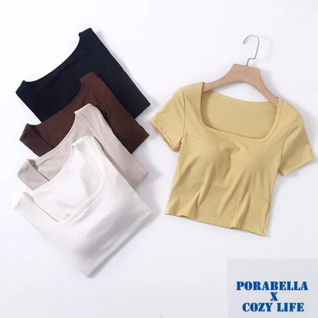 【Porabella】現貨 短版上衣 休閒上衣 有胸墊上衣 免穿內衣上衣 運動上衣 BRA上衣