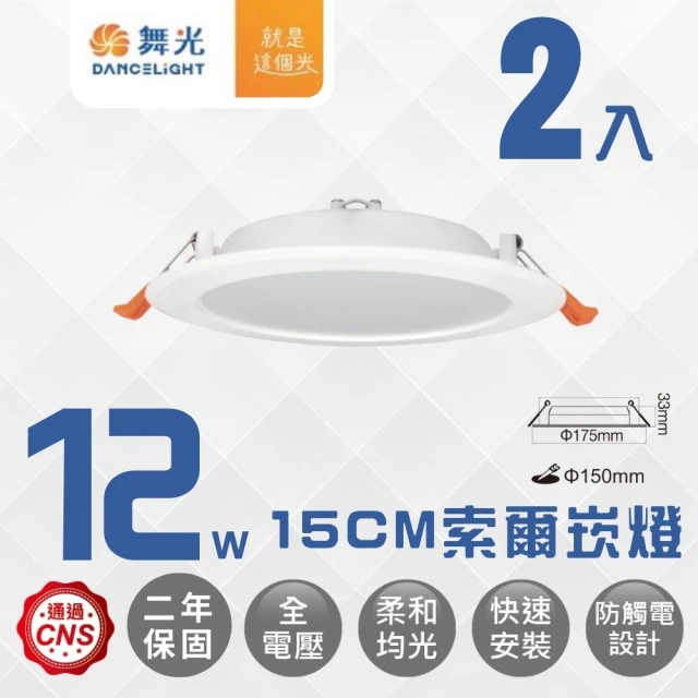 DanceLight 舞光 2入組 LED 12W 崁孔15公分 超薄均光索爾崁燈(厚度僅3.3公分)