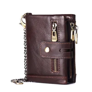 【男士經典】交換禮物 RFID防盜頭層油蠟牛皮皮夾(皮革短夾 皮夾 男用皮夾 多卡夾 小巧 皮