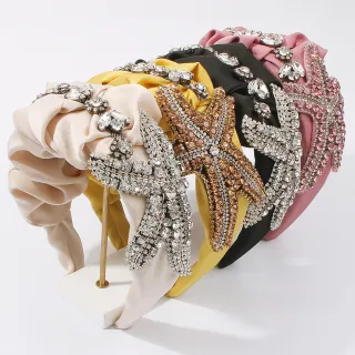 【Jpqueen】海星水鑽寬版布料日常髮箍髮飾(4色可選)