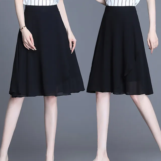 【麗質達人】2056黑色百搭雪紡裙-AA(M-4XL)