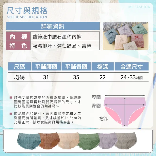 【夢巴黎】蕾絲邊中腰石墨烯內褲 x 5件組(5件組 內褲 中腰 石墨烯 石墨烯內褲 蕾絲內褲 性感內褲 女內褲)