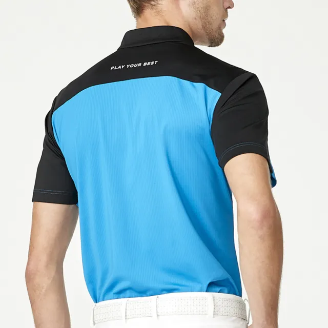 【PING】男款LOGO素面立領運動短袖POLO衫-藍(吸濕排汗/抗UV/GOLF/高爾夫球衫/PA23128-56)