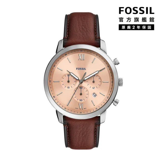 【FOSSIL 官方旗艦館】Neutra 氣質雅仕三眼計時指針手錶 棕色真皮錶帶 44MM FS5982