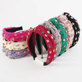 【Jpqueen】彩色寶石寬版布料日常髮箍髮飾(8色可選)