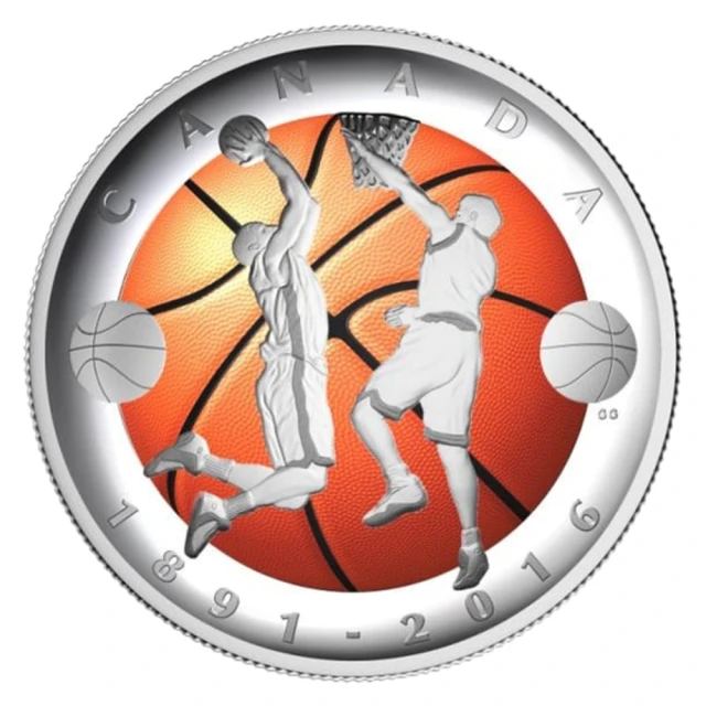 【臺灣金拓】籃球白銀銀幣 2016 加拿大籃球發明125周年精鑄銀幣