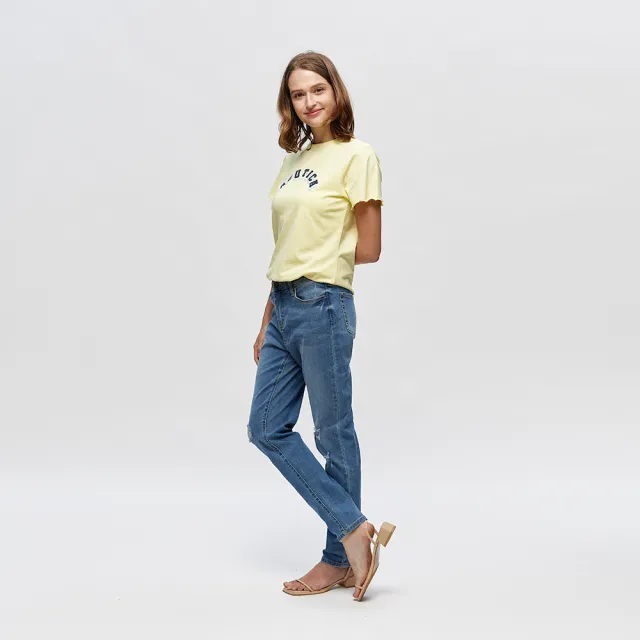 【NAUTICA】女裝 百搭休閒COOL MAX刷破牛仔褲(藍)