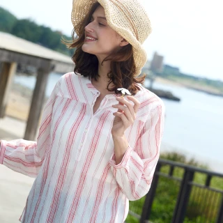 【NAUTICA】女裝 清新休閒質感條紋七分袖襯衫(白)