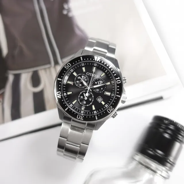 【CITIZEN 星辰】光動能 三眼計時 日期 日本機芯 防水100米 不鏽鋼手錶 黑色 41mm(VO10-6771F)