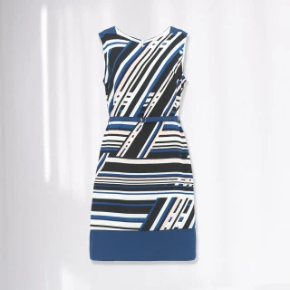 【ILEY 伊蕾】幾何印花背心洋裝(深藍色；M-XL；1232017569)